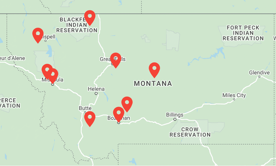 Map illustrating where each educator from the first Sensing for Science Program cohort is located in Montana.