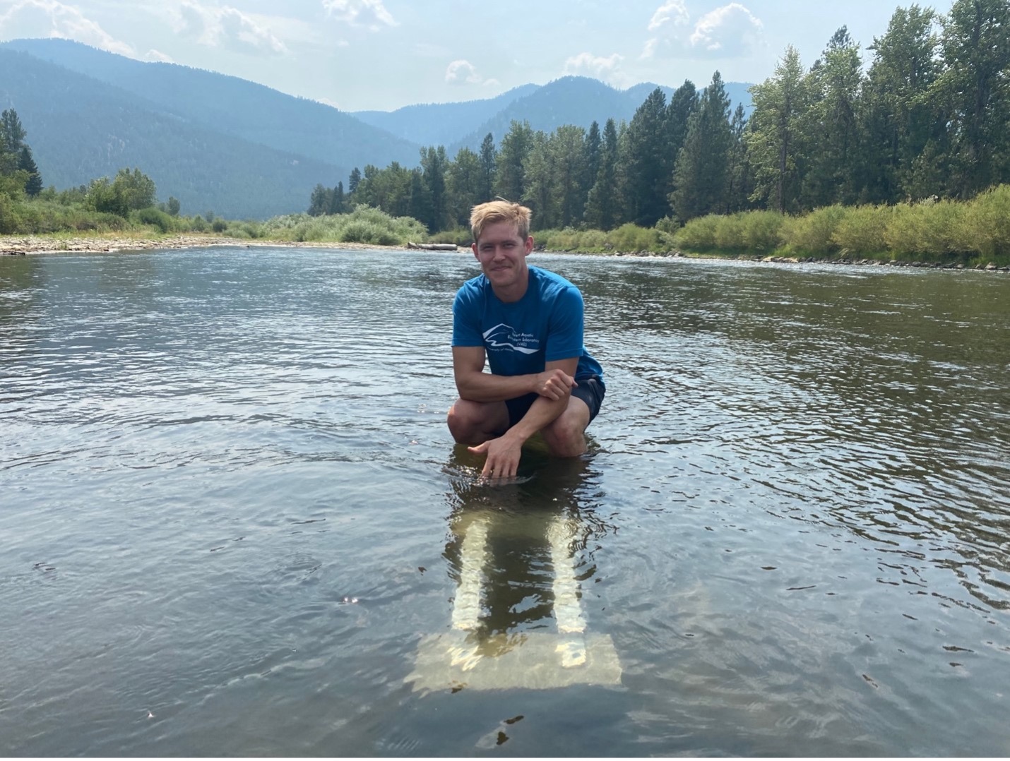 Man standing in river in Montana