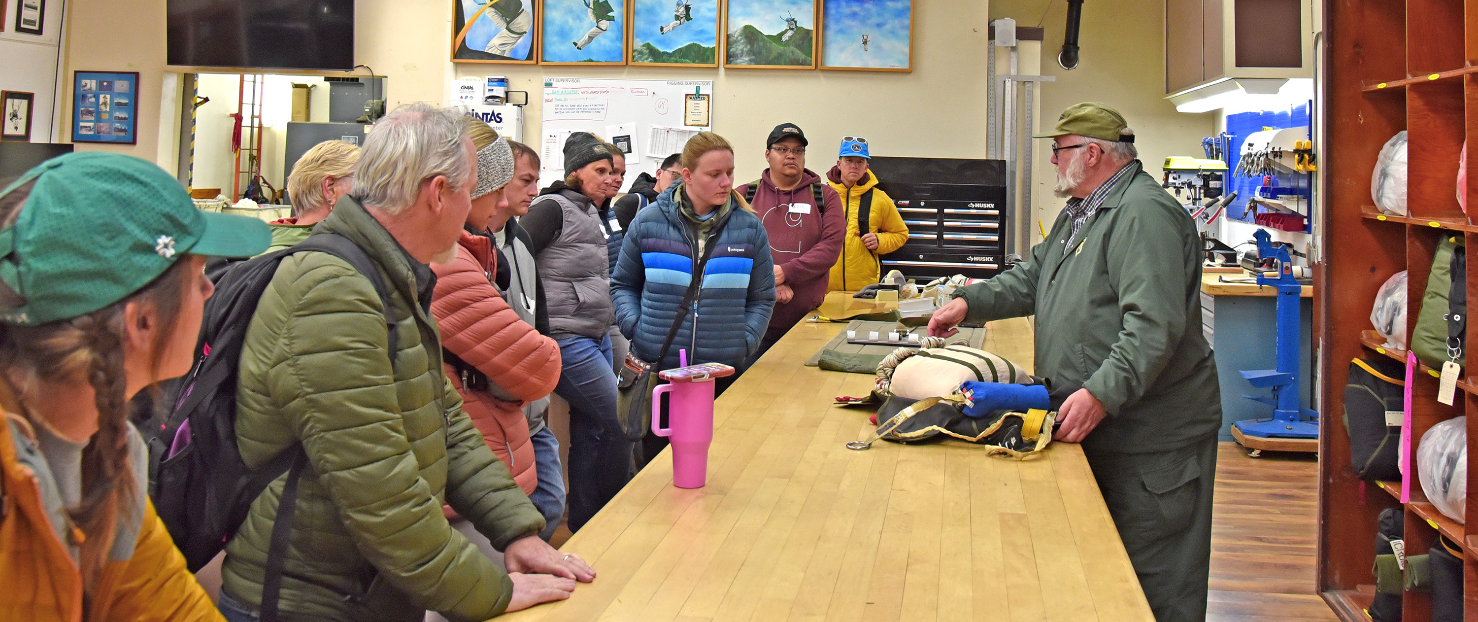 participants tour the smokejumper parachute loft