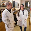 Aaron Thomas, director of UM Indigenous Research and STEM Education, speaks with Ph.D. student Sierra Paske in the UM Chemistry Building. (Photos by Tommy Martino)