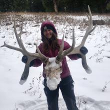 Arica Crootof holds an elk skull