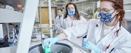 Montana State University researchers conduct research in a lab that studies enzymes on Feb. 11, 2021 in Bozeman. MSU Photo by Adrian Sanchez-Gonzalez