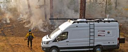 the Smokevan in Lubrecht Experimental Forest during a prescribed burn