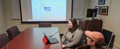 Richard Schoenberg and Reilly Tunby working on the story map together.