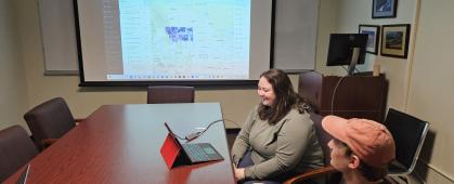 Richard Schoenberg and Reilly Tunby working on the story map together.